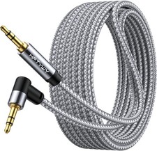 90-Degree Right Angle Aux Cord 4ft, 3.5mm Audio Cable Nylon Braided, Hi-Fi Stere