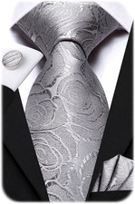 Silk Ties Set for Men Formal Paisley Striped Necktie Pocket Square Cufflinks 3PC