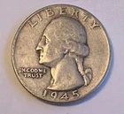 1945 Washington Quarter VF 25c U.S. coin 90% silver raw circulated KM 164