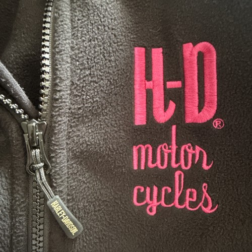 Harley-Davidson Riding Gear Jacket Black Heavy Fleece Zip up Cuffs Pink H-D Sz L - Picture 12 of 19