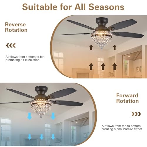 Crystal Ceiling Fan Fandelier with Lights-Ceiling Fans with Lights,50" Black - Picture 4 of 7
