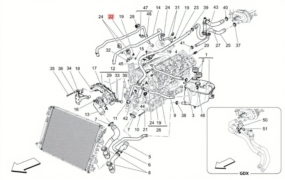 13-19 MASERATI QUATTROPORTE S Q4 3.0L ENGINE COOLANT SECONDARY WATER PIPE OEM