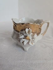 Vintage Demitasse Footed Cup Unknown Maker Gold 3D flower 2"