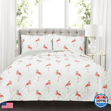 Lush Decor Kelly Flamingo Quilt Reversible 3 Piece Bedding Set Pillow Shams