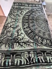 Vintage Indian Elephant Tiger Print Tapestry Wall Hanging Bedspread 96"x64"