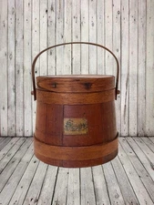 Vintage Shaker Style Firkin Wood Sewing Basket Storage Primitive Box 8x8.5”