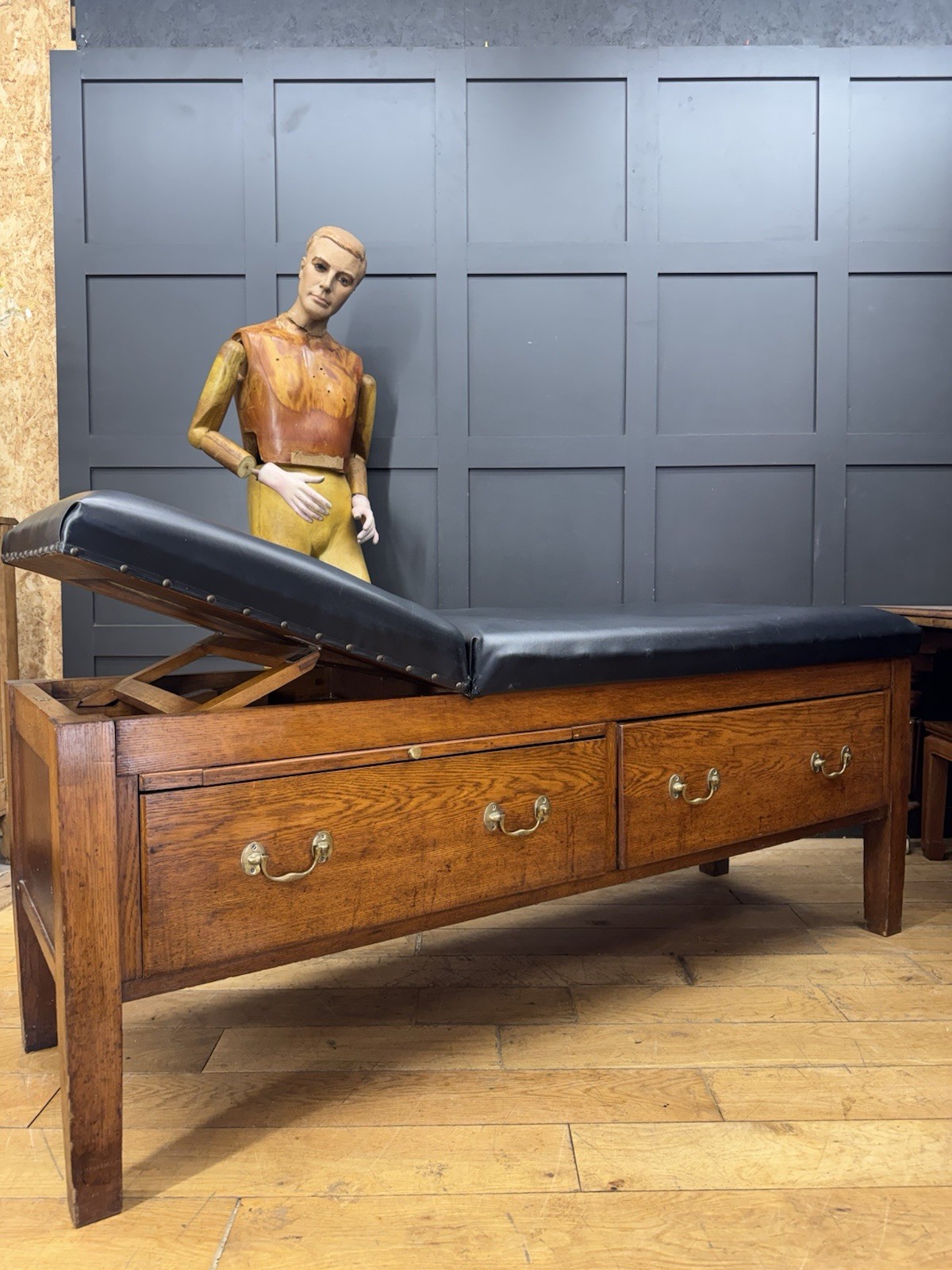 Antique Oak Medical Exam Couch Bed Chaise Longue Bench Philip Harris Daybed