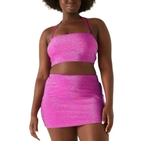 Victoria's Secret Swim Set Shimmer Strapless Padded Bikini Top & Skirt Pink M