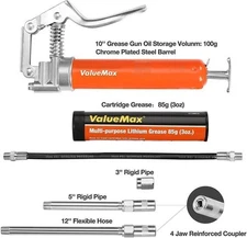 ValueMax Mini Grease Gun Kit 3OZ Grease 12'' Flexible Hose 5'' 3" Extension Tube