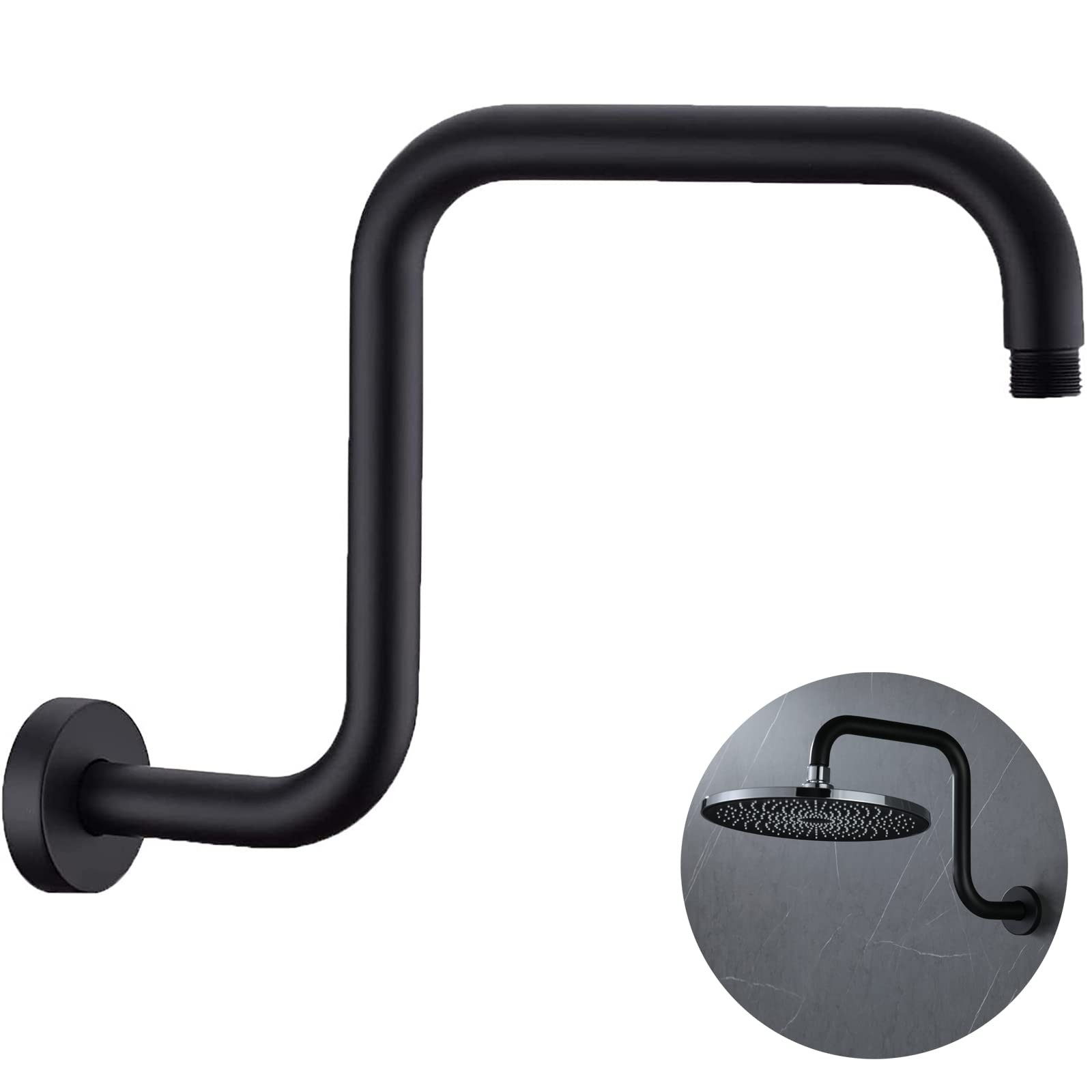Matte Black S-Shaped Gooseneck Shower Arm Extension 13 Inch