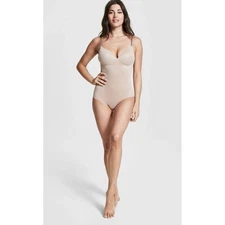 ASSETS by SPANX Women's 1X Neutral Flawless Finish Shaping Bodysuit Low Back NEW