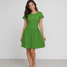Ganni Green Textured Mini Dress Size XS Stretch Knit Pleated Coquette Party