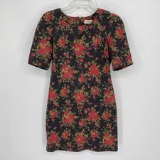 Rhyme Los Angeles Women's Black Floral Textured Short Sleeve Shift Dress Size S