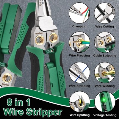 2PCS Wire Stripper Twister Includes Cable Scissors, Voltage Tester Pliers 8-In-1