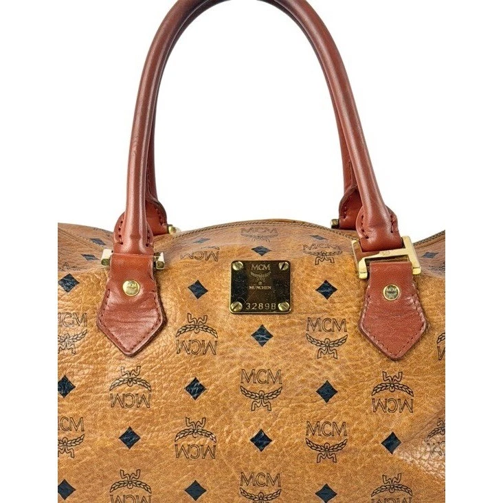 Auténtico Bolso Boston de Hombro MCM Visetos Cuero Marrón Foto 3 de 4