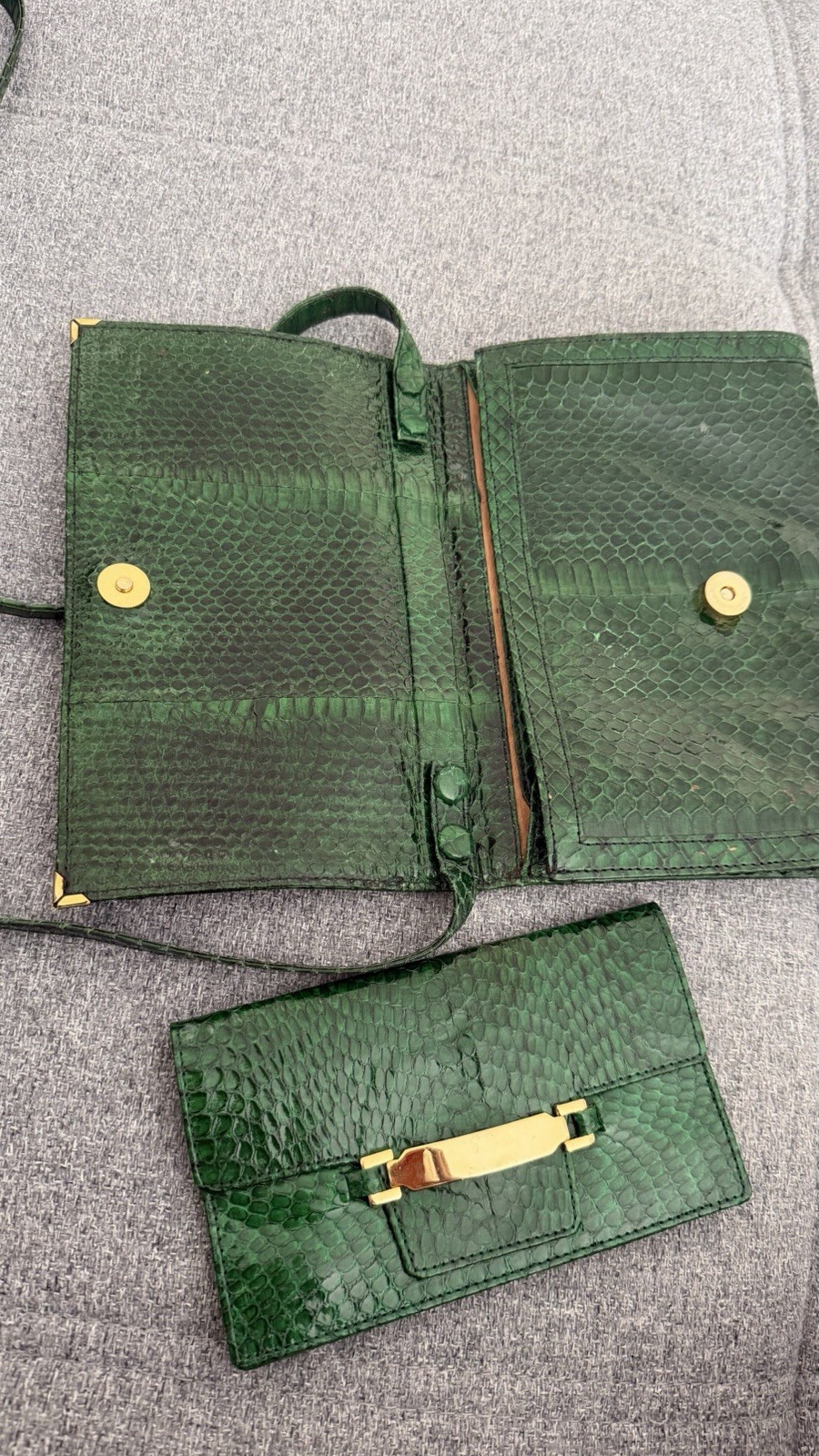 Vintage Emerald Green Python Leather Shoulder Bag… - image 4