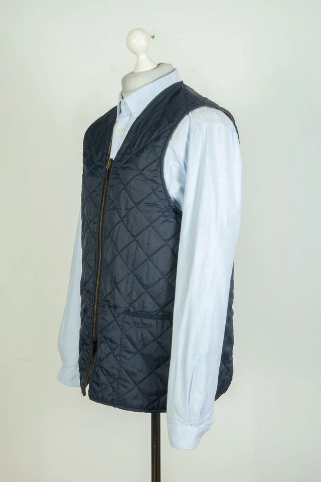 Barbour Waistcoat Zip in Liner Quilted Navy Blue Vest Gilet Liner Size 42 - Image 3 of 4