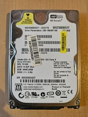WESTERN DIGITAL 250GB WD2500BEVT-22ZCT0 SATA II HDD Notebook 2,5 Zoll