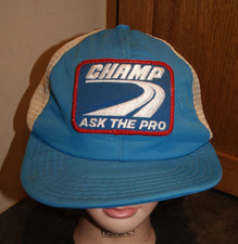 Vintage 70s Champ Ask The Pro Patch Blue White Snapback Trucker Cap Hat USA Made