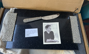 michael aram NEW MOLTEN CHEESE BOARD WITH KNIFE black & silver MARBLE GRANITE