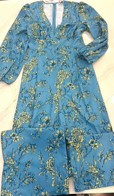 Boss lady life style Blue/Yellow Floral V-Neck Long Sleeve Midi Dress Lined Zip