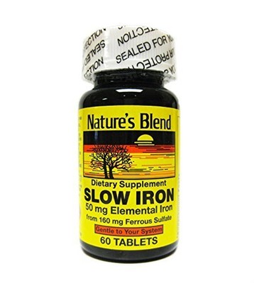 Nature's Blend Dietary Supplement Tablets Slow Iron 50 mg 60 Count Per Bottle