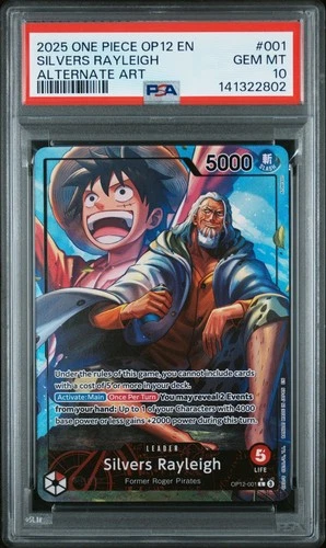 2025 One Piece OP12 EN Silver's Rayleigh Alternate Art #001 PSA 10 GEM MINT