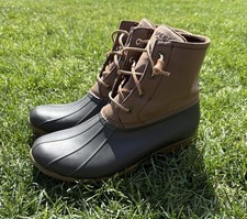 Sperry Saltwater Croc Embossed Duck Boots Women's 10 Brown Leather Waterproof