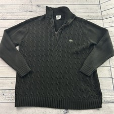 Lacoste 1/4 Zip Pullover Cableknit Sweater Men's 6 Black