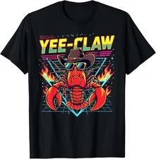 Yee-Claw Lobster Cowboy Retro 80s Synthwave Meme Pun T-Shirt Gift for Dad, Mom,