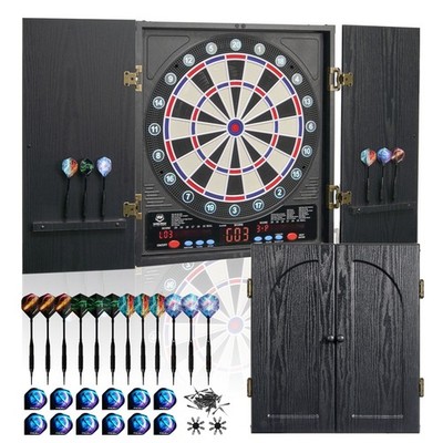 Elektronische Dartscheibe mit Holzgehäuse, LED-Anzeige, deutscher Sprachausgabe