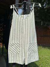 Green and White Striped Sleeveless romper with pocket size small. NEW