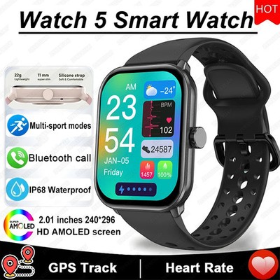 Watch 5 Smart Watch Men HD AMOLED Screen Fitness Tracker Heart Rate Bluetooth Ca