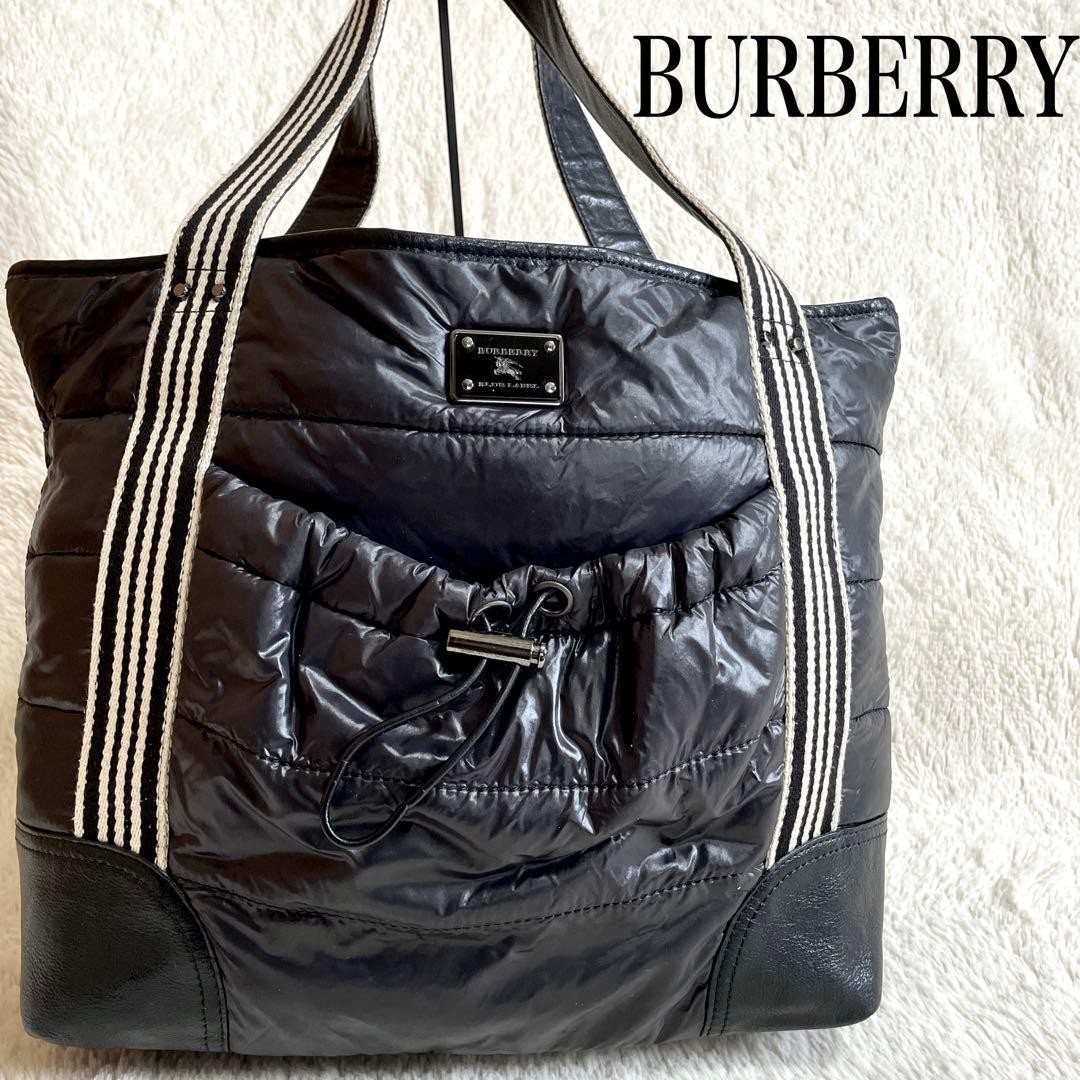 Burberry Blue Label Down Stripe Leather Large Tote Bag Black Handbag New thumbnail 10
