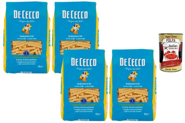 De Cecco Sedanini N°61 Hartweizen Pasta 4X500G +Polpa 400G-image