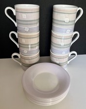 Portmeirion Pottery 6x Demitasse Espresso Coffee Cups + Saucers Grey Beige Dawn