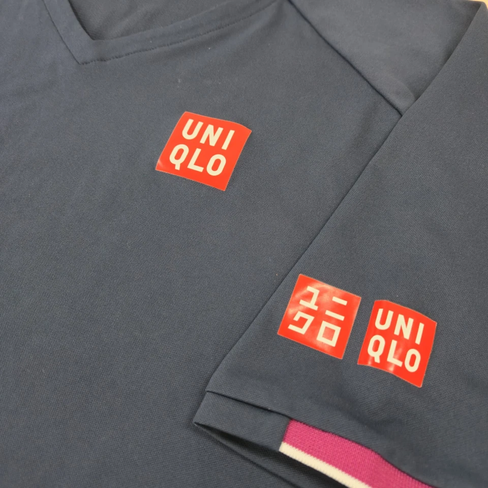 Мужская футболка для тенниса L Roger Federer UNIQLO с V-образным вырезом синяя 2020 Australian Open RF - Изображение 4 из 4