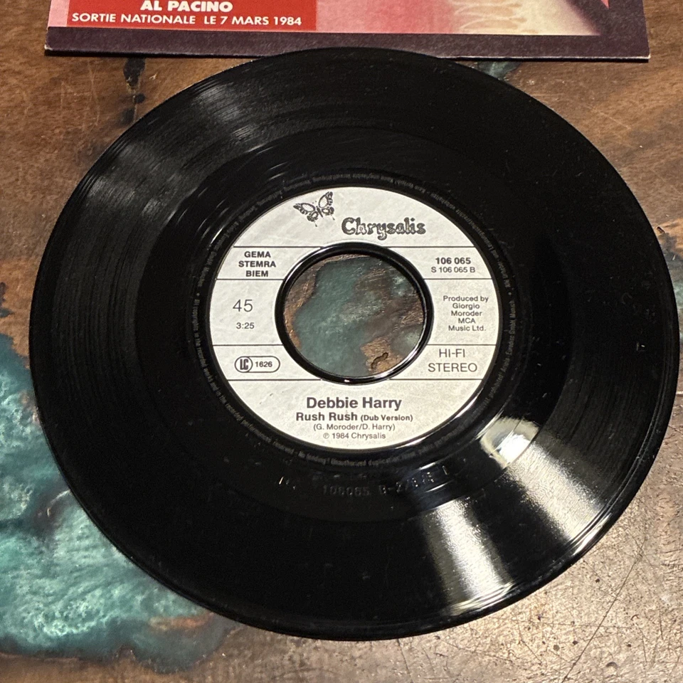 Rare BLONDIE Rush Rush 7'' 'Scarface' Sticker FRANCE 106 065 Vinyl 45 RPM Foto 3 de 4