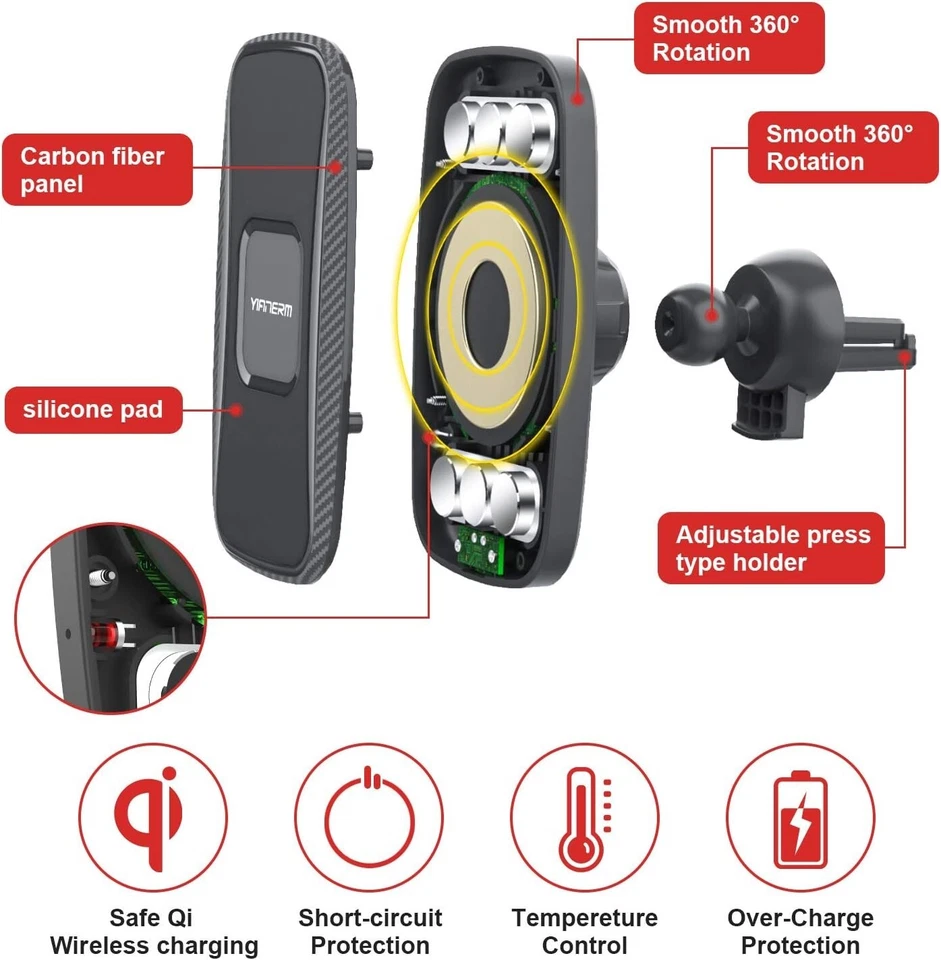Supporto Cellulare per Auto Magnetico Carica wireless 15W QI Supporto per auto - Immagine 3 di 4