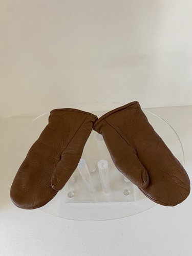Kids mittens brown leather fleece line size 3 small - Picture 2 of 3