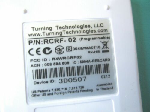 TURNING TECHNOLOGIES RESPONSE CARD RF RCRF-02 CLICKER -200 foot range answer key - Picture 3 of 3
