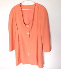 1989 retro light orange peach color long blazer designing women style.
