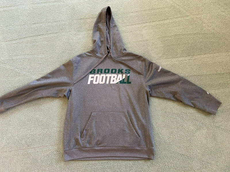 BROOKS FOOTBALL Men's Large Gray Performance Hoodie Sweatshirt with Front Pocket