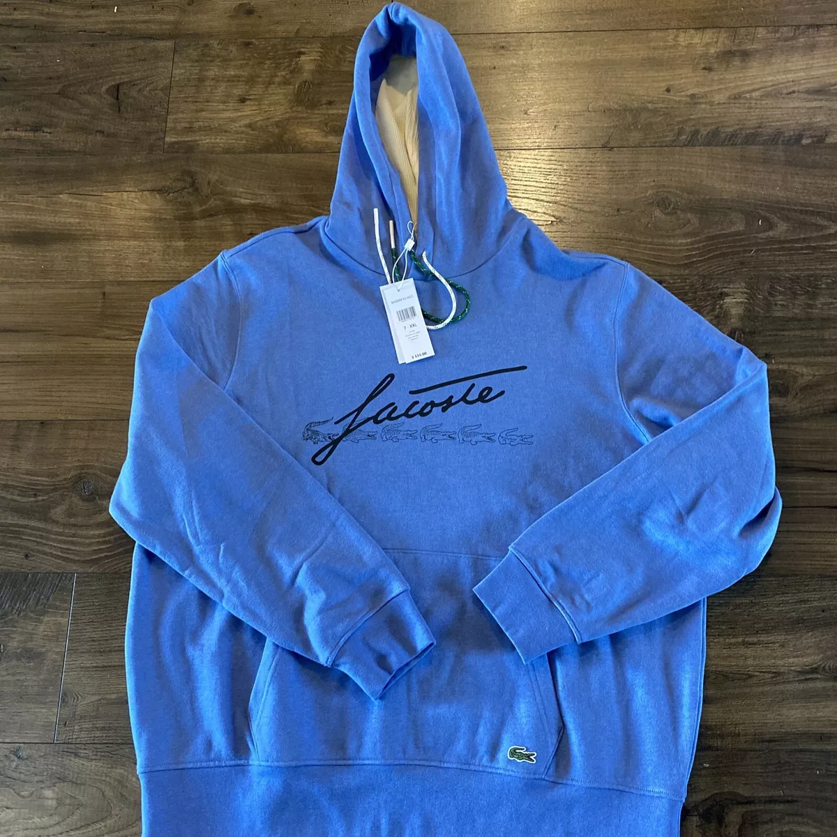 Mens Lacoste Graphic Signature Pullover Hoodie Light Blue 7 2XL 155