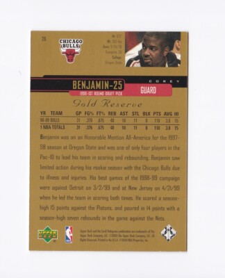 1999-00 Upper Deck Gold Reserve #26 Corey Benjamin Chicago Bulls