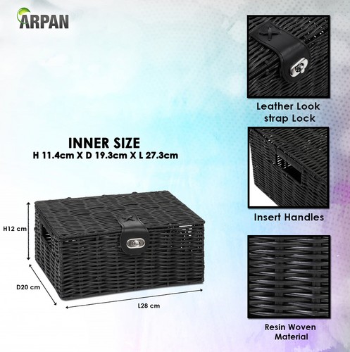 Resin Woven Hamper Storage Basket Box with Lid & Lock - Picture 9 of 26
