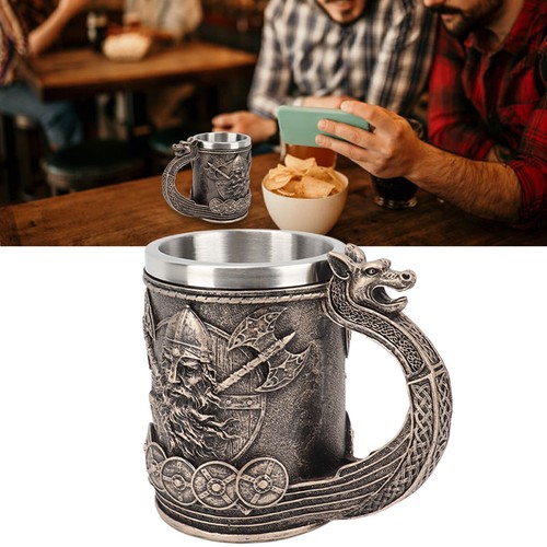Tazza vichinga, boccale di birra in botte di legno vichingo, acciaio inossidabil