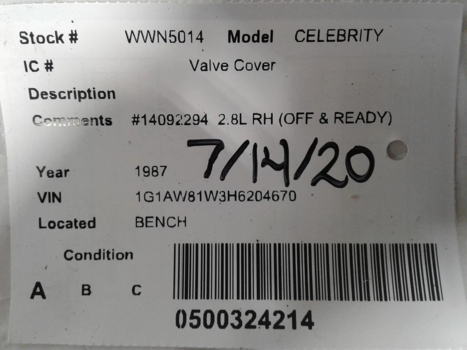 Used Engine Valve Cover fits: 1987 Chevrolet Celebrity Valve Cover Grade A - Image 4 of 4