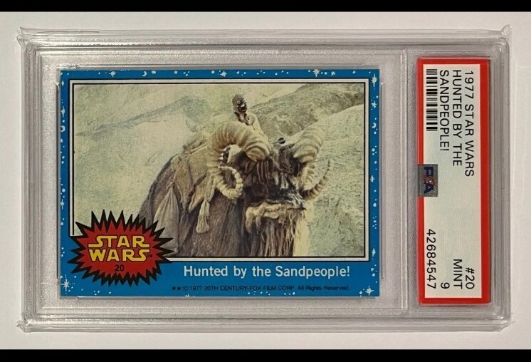 1977 TOPPS STAR WARS CARD 20 TUSKEN RAIDER HUNTED BY THE SANDPEOPLE PSA 9