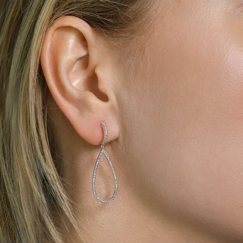 9ct White Gold 0.35ct Diamond Pear Drop Earrings 38mm Length Hallmarked - Picture 2 of 5